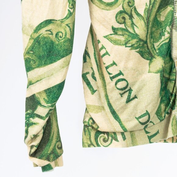 Moschino AW/19 Green Wool Money-Print Ruched Cardigan - Picture 5 of 10